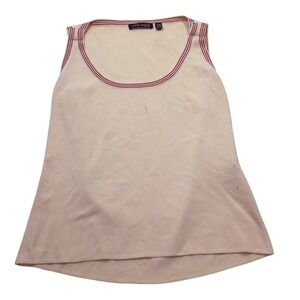 Anne Klein New York Silk Blend Knit Tank Top Beige Burgundy Trim Y2K Petite M